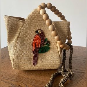 Farm Rio Straw bad with toucan and palm tree embroidered